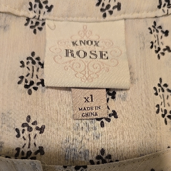 Knox Rose Cream and Brown Long Sleeve Sheer Patterned Blouse 1X - Picture 2 of 4